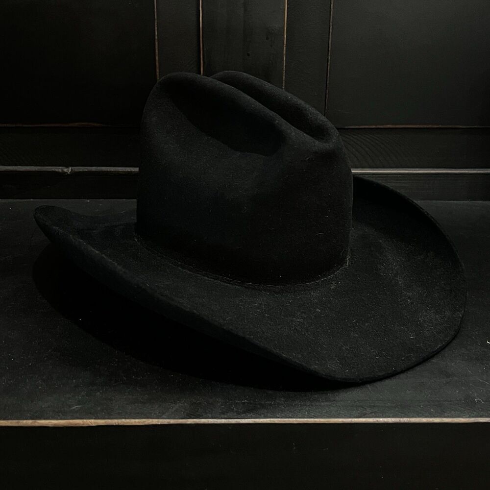 Vintage 60s John B Stetson XXXX 4X Beaver Black Felt Western Cowboy Hat 6 5/8
